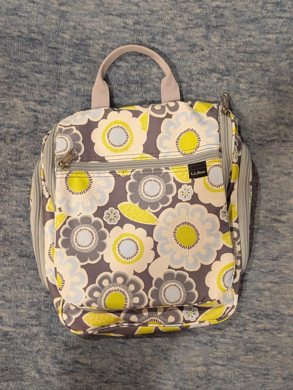 L.L. Bean Floral Insulated Hanging Toiletry Bag in Gray & Yellow